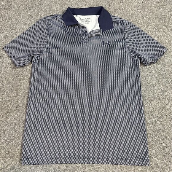 Under Armour The Performance Polo Shirt S Blue All Over Print Geometric - Picture 1 of 10